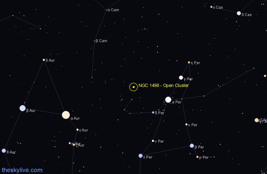 Finder chart NGC 1496 - Open Cluster in Perseus star