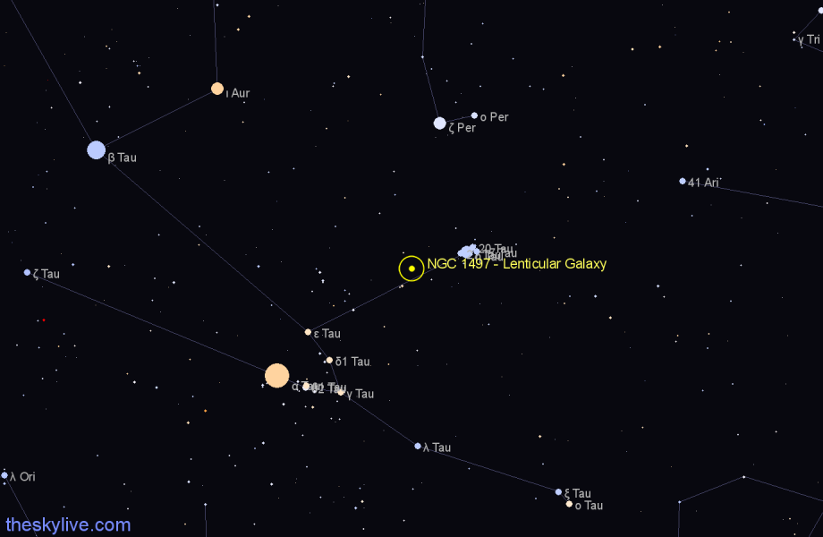 Finder chart NGC 1497 - Lenticular Galaxy in Taurus star