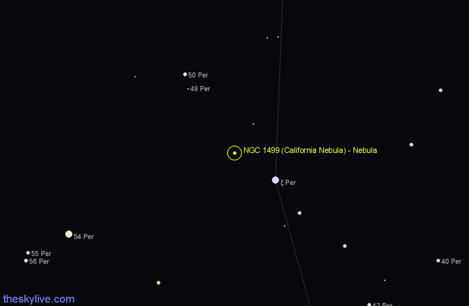 Finder chart NGC 1499 (California Nebula) - Nebula in Perseus star