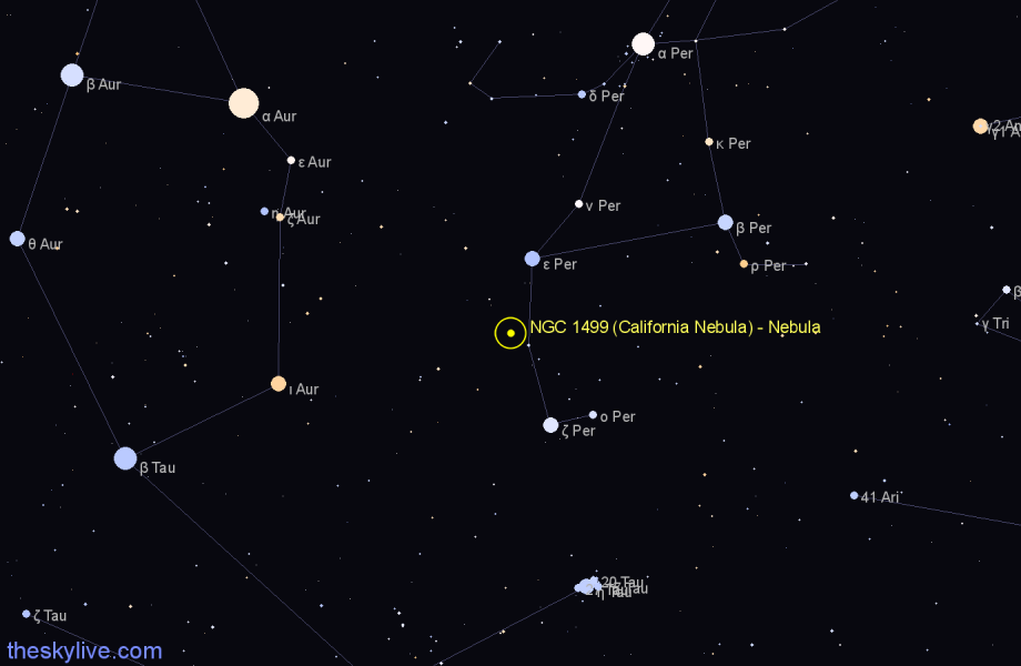 Finder chart NGC 1499 (California Nebula) - Nebula in Perseus star