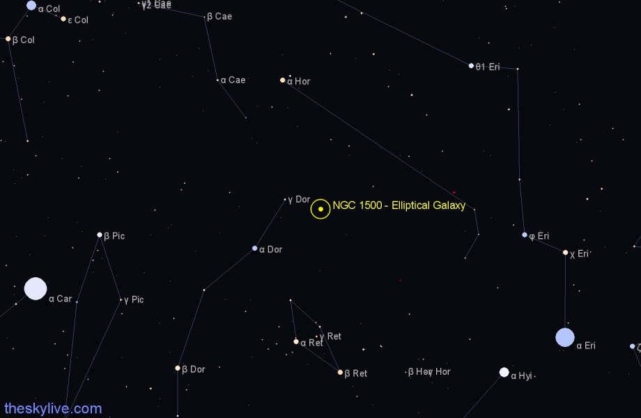 Finder chart NGC 1500 - Elliptical Galaxy in Dorado star