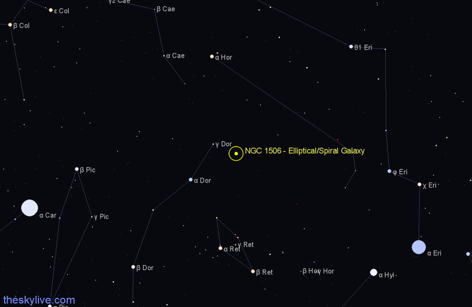 Finder chart NGC 1506 - Elliptical/Spiral Galaxy in Dorado star