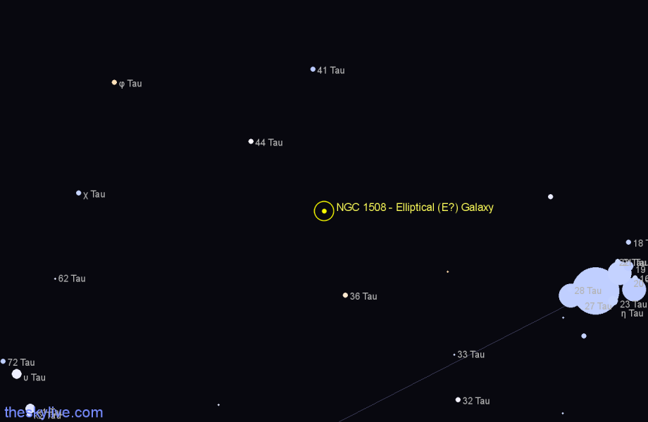 Finder chart NGC 1508 - Elliptical (E?) Galaxy in Taurus star
