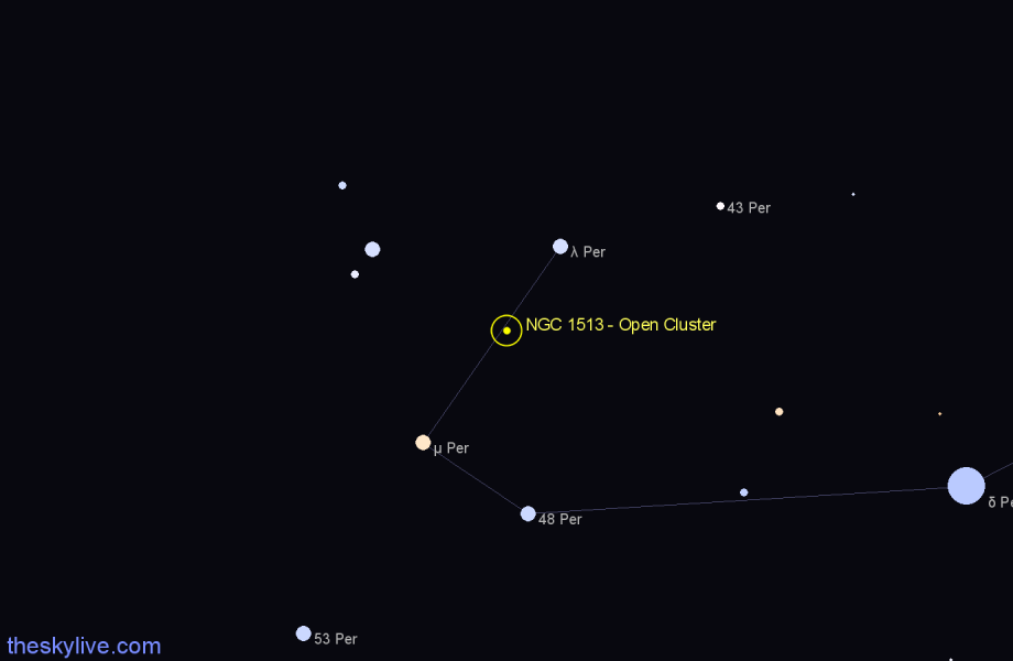 Finder chart NGC 1513 - Open Cluster in Perseus star