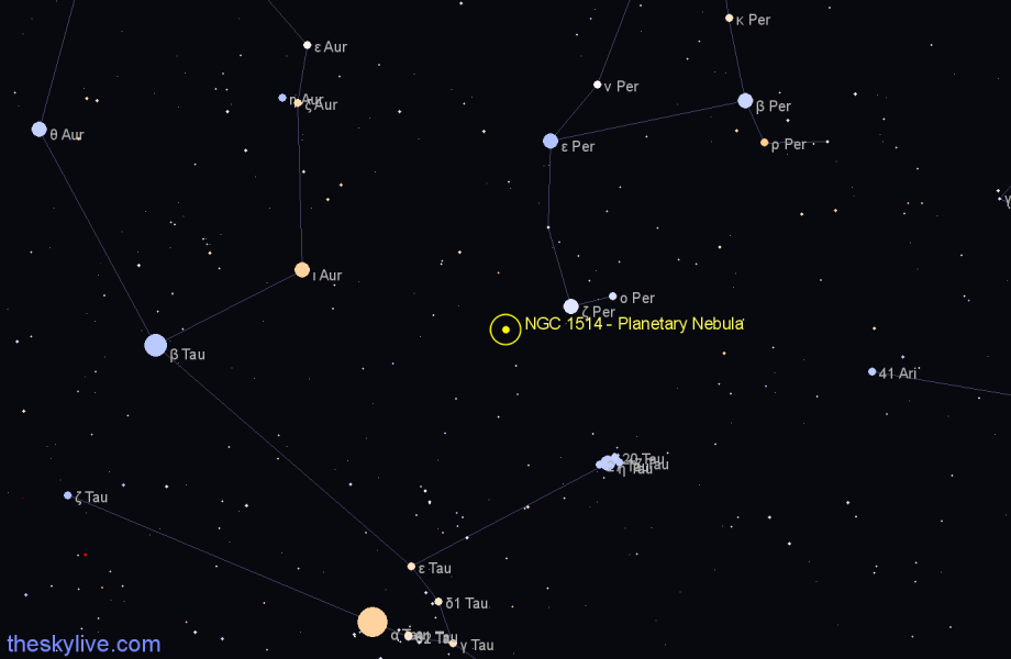 Finder chart NGC 1514 - Planetary Nebula in Taurus star