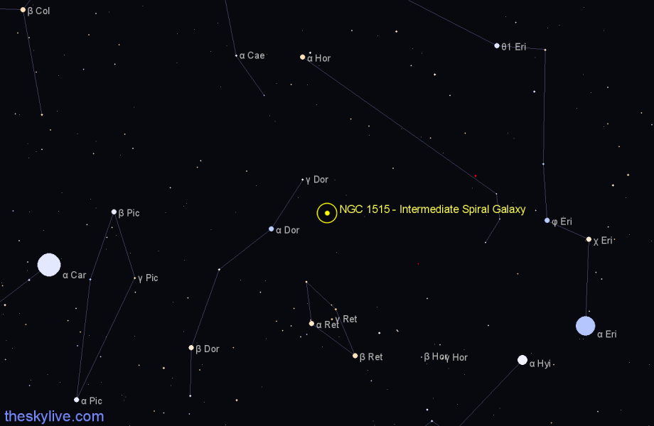 Finder chart NGC 1515 - Intermediate Spiral Galaxy in Dorado star
