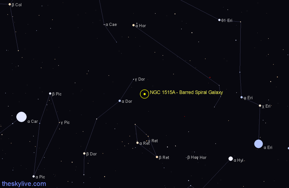 Finder chart NGC 1515A - Barred Spiral Galaxy in Dorado star