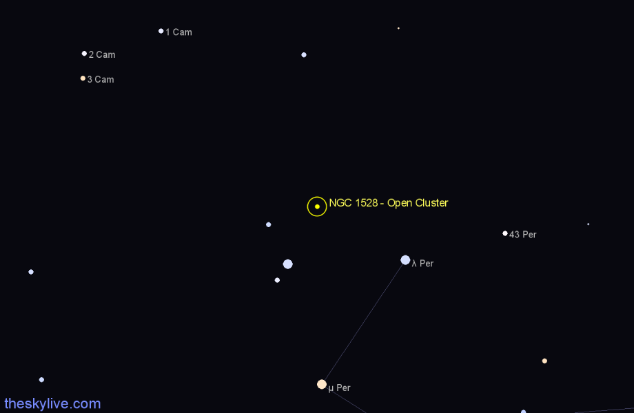 Finder chart NGC 1528 - Open Cluster in Perseus star