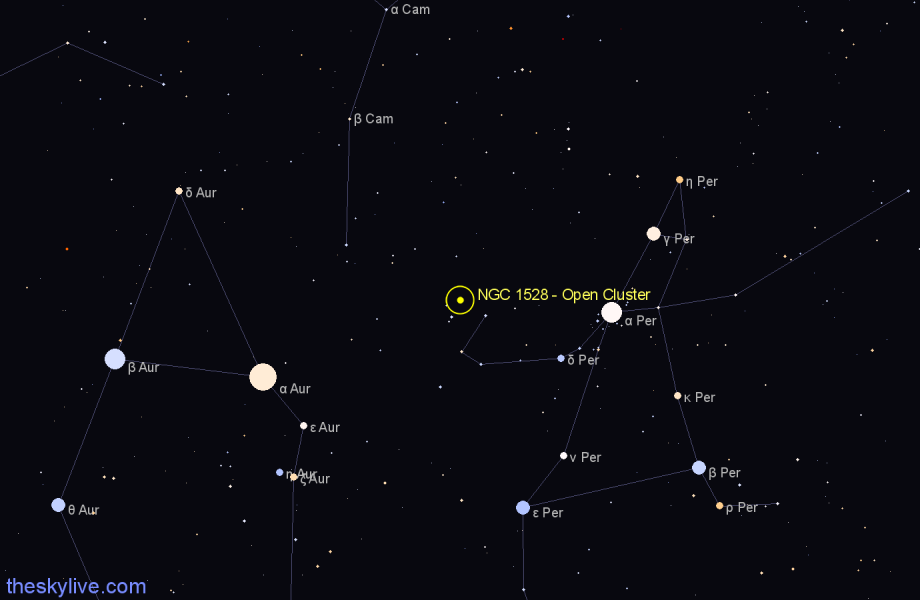 Finder chart NGC 1528 - Open Cluster in Perseus star