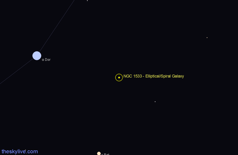 Finder chart NGC 1533 - Elliptical/Spiral Galaxy in Dorado star