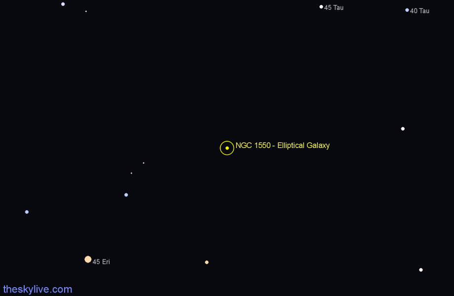Finder chart NGC 1550 - Elliptical Galaxy in Taurus star