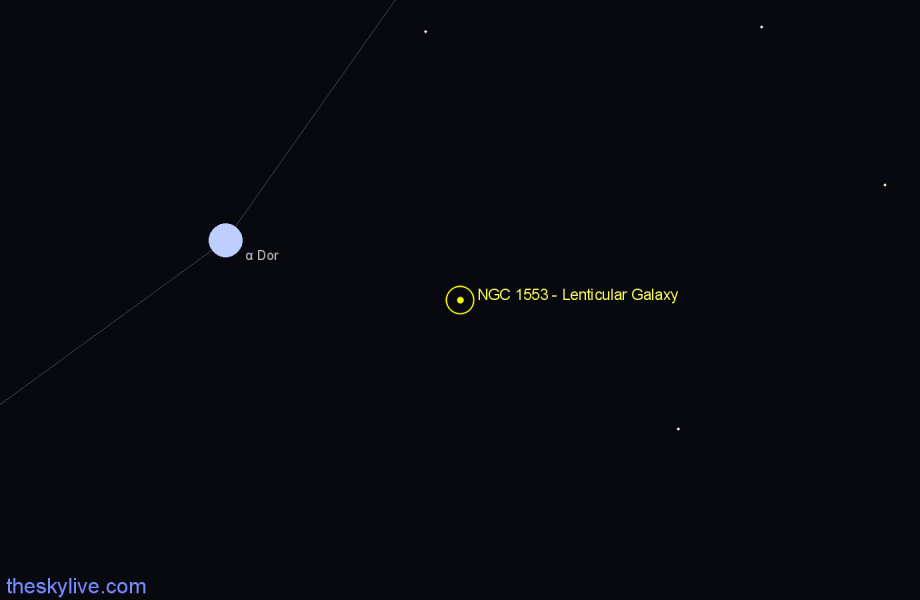 Finder chart NGC 1553 - Lenticular Galaxy in Dorado star