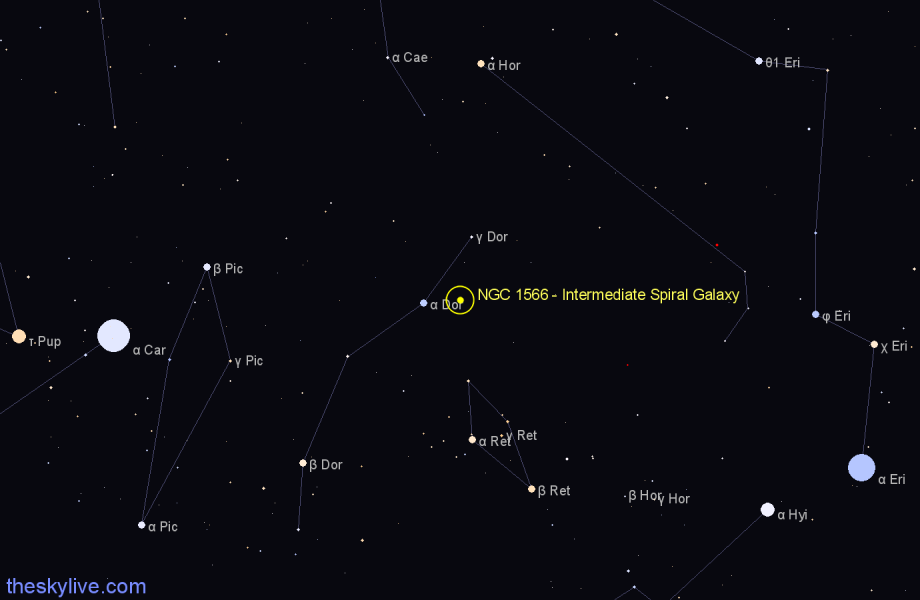 Finder chart NGC 1566 - Intermediate Spiral Galaxy in Dorado star