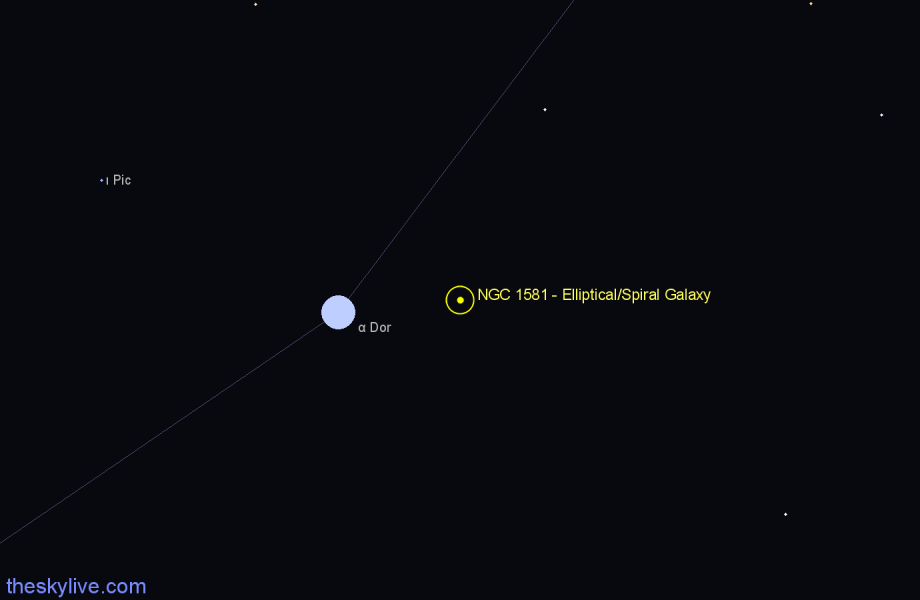 Finder chart NGC 1581 - Elliptical/Spiral Galaxy in Dorado star