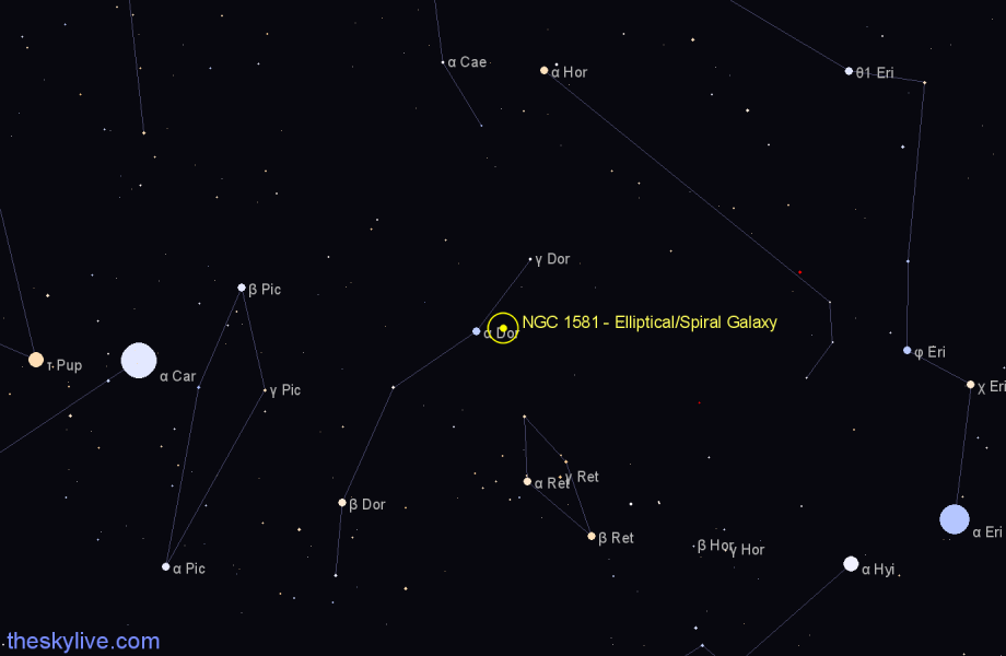 Finder chart NGC 1581 - Elliptical/Spiral Galaxy in Dorado star