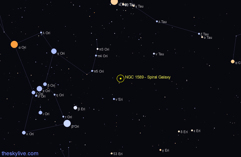 Finder chart NGC 1589 - Spiral Galaxy in Taurus star