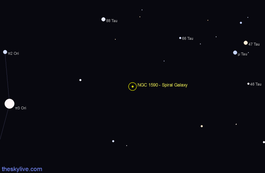 Finder chart NGC 1590 - Spiral Galaxy in Taurus star