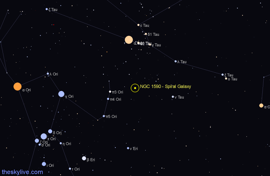 Finder chart NGC 1590 - Spiral Galaxy in Taurus star