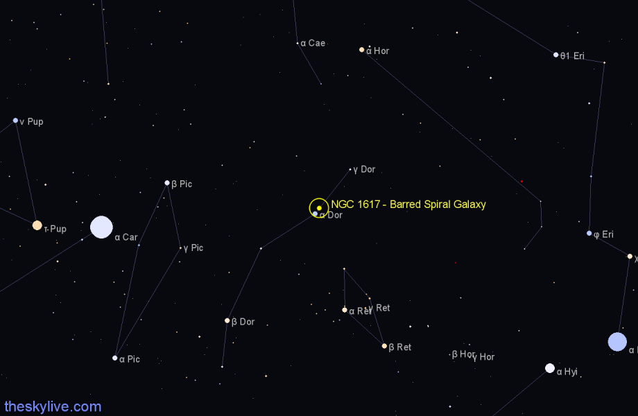Finder chart NGC 1617 - Barred Spiral Galaxy in Dorado star
