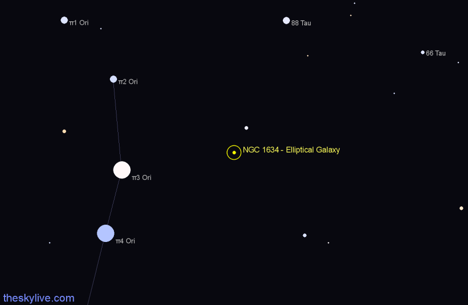 Finder chart NGC 1634 - Elliptical Galaxy in Taurus star