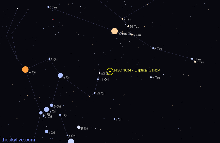 Finder chart NGC 1634 - Elliptical Galaxy in Taurus star
