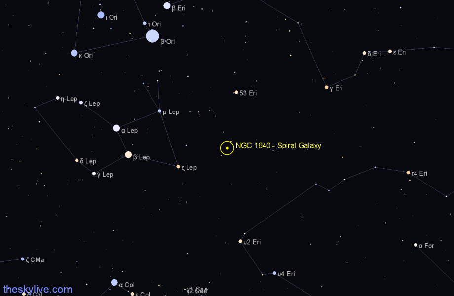 Finder chart NGC 1640 - Spiral Galaxy in Eridanus star
