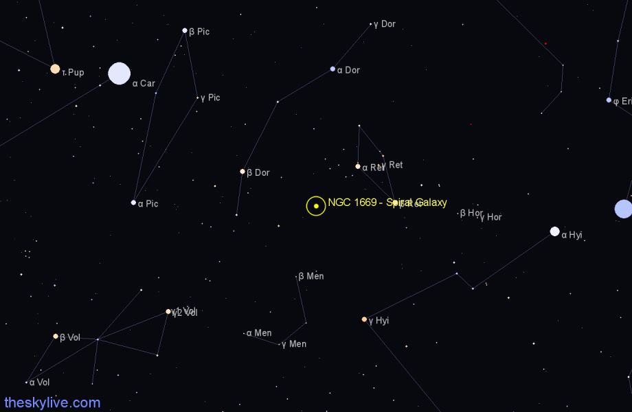 Finder chart NGC 1669 - Spiral Galaxy in Dorado star