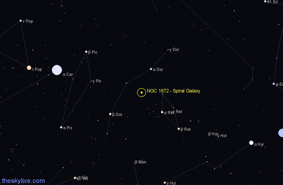 Finder chart NGC 1672 - Spiral Galaxy in Dorado star