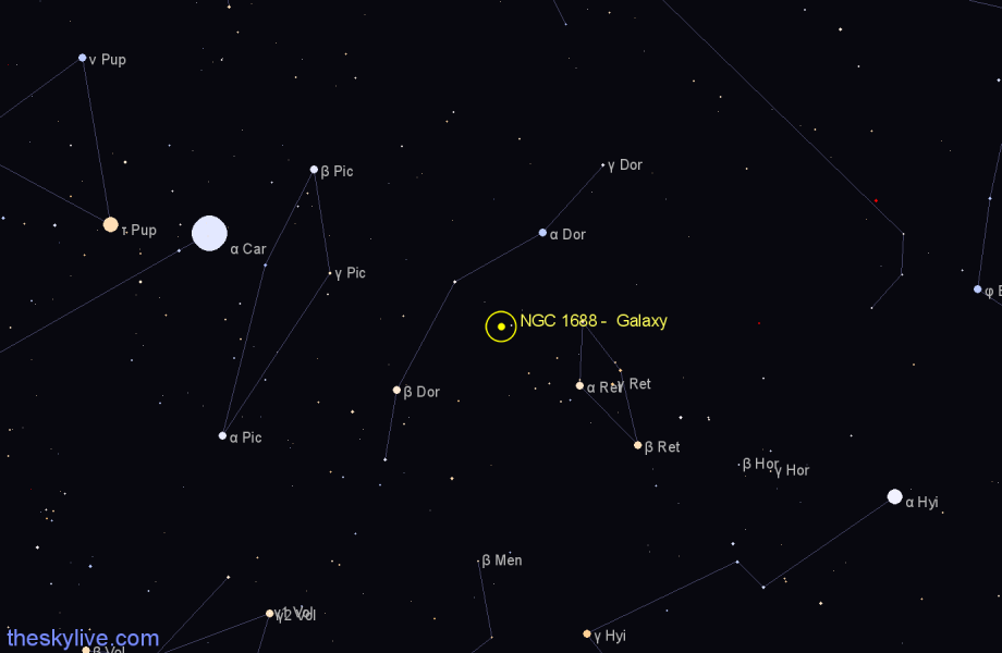 Finder chart NGC 1688 - Galaxy in Dorado star