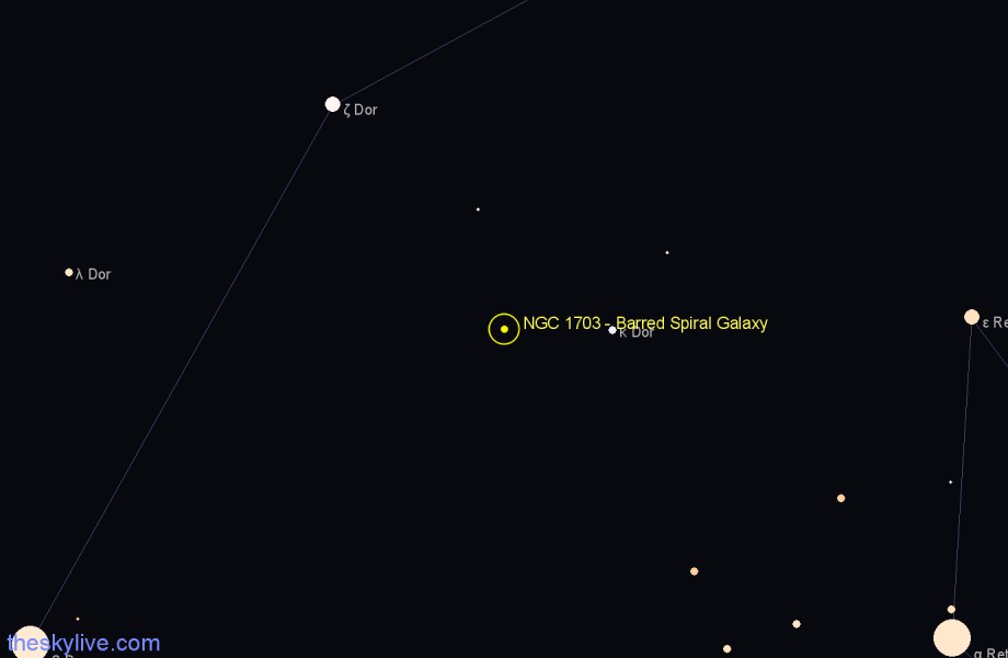 Finder chart NGC 1703 - Barred Spiral Galaxy in Dorado star