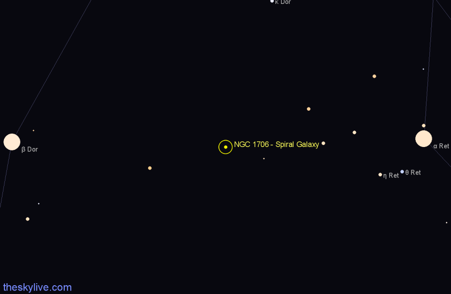 Finder chart NGC 1706 - Spiral Galaxy in Dorado star