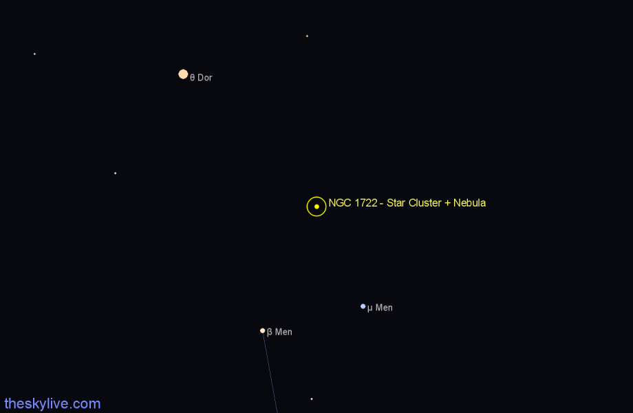 Finder chart NGC 1722 - Star Cluster + Nebula in Dorado star