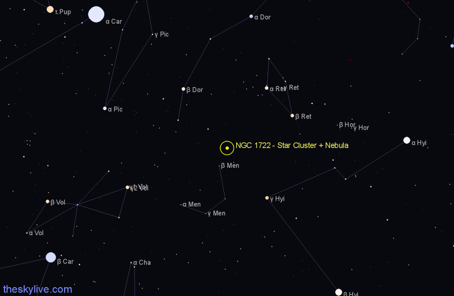 Finder chart NGC 1722 - Star Cluster + Nebula in Dorado star