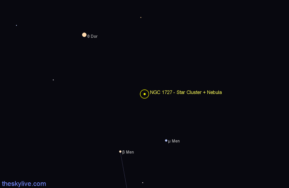 Finder chart NGC 1727 - Star Cluster + Nebula in Dorado star