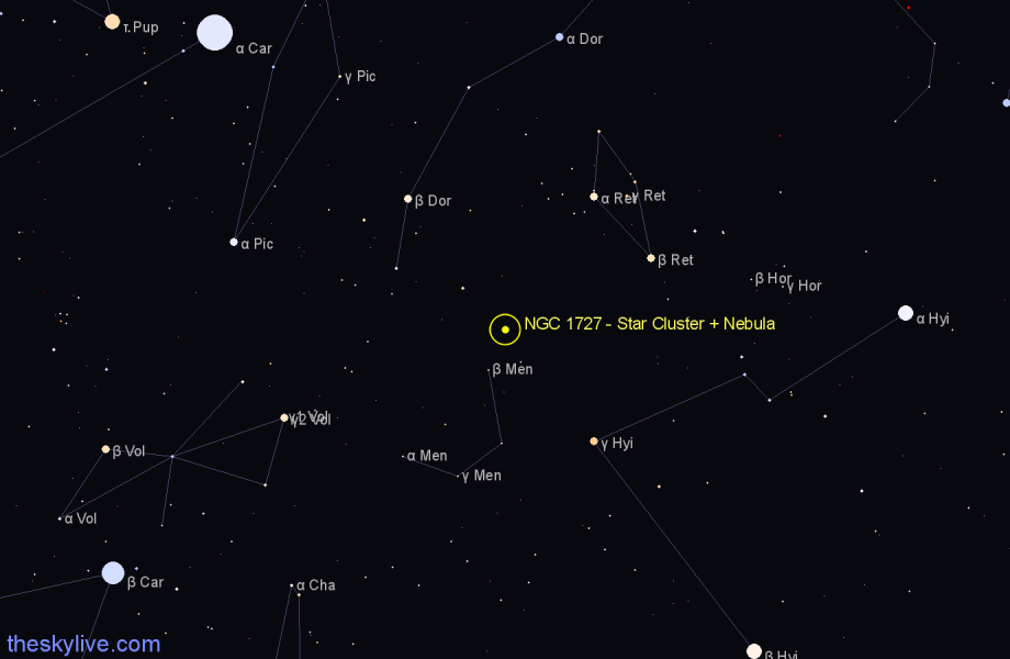 Finder chart NGC 1727 - Star Cluster + Nebula in Dorado star