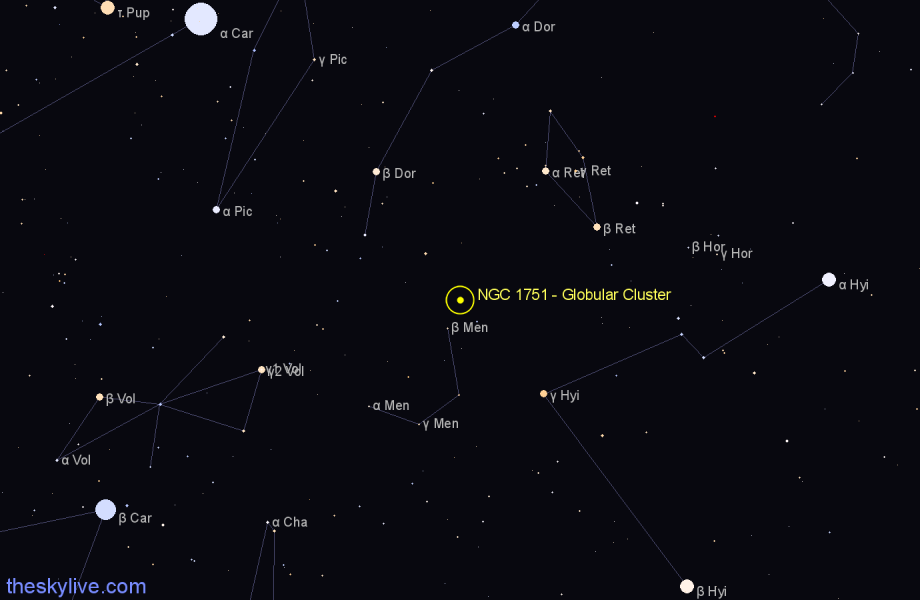 Finder chart NGC 1751 - Globular Cluster in Dorado star