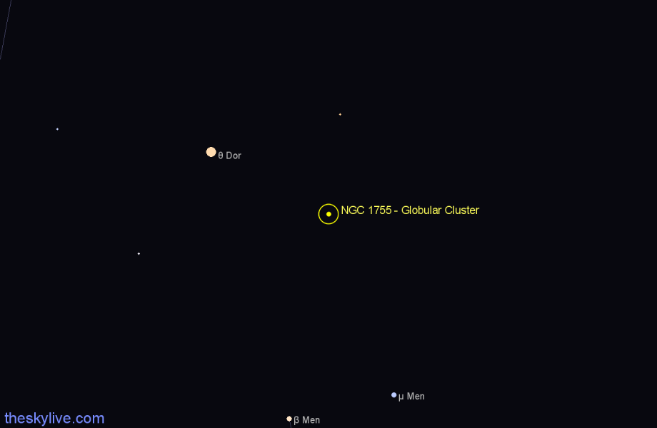 Finder chart NGC 1755 - Globular Cluster in Dorado star