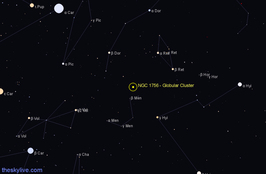 Finder chart NGC 1756 - Globular Cluster in Dorado star