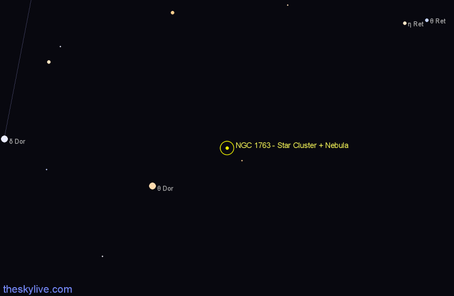 Finder chart NGC 1763 - Star Cluster + Nebula in Dorado star