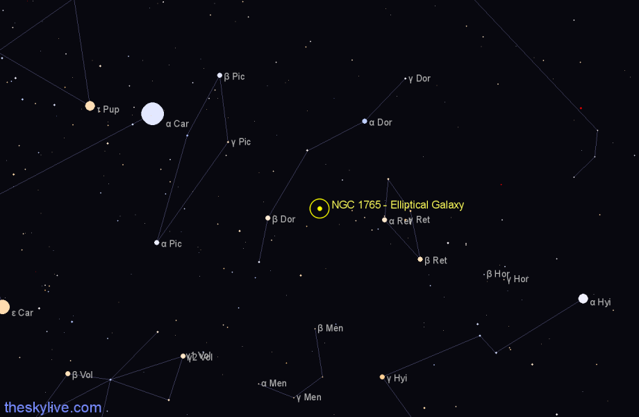 Finder chart NGC 1765 - Elliptical Galaxy in Dorado star