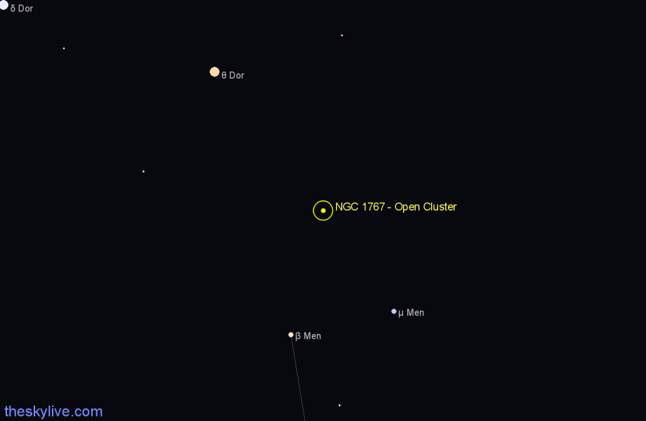 Finder chart NGC 1767 - Open Cluster in Dorado star
