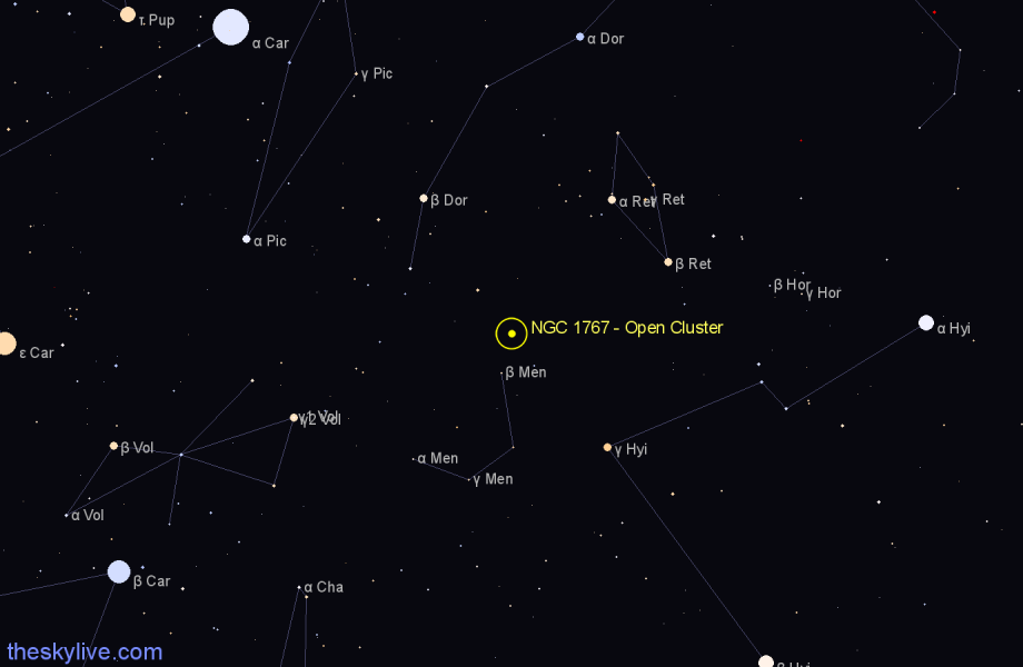 Finder chart NGC 1767 - Open Cluster in Dorado star
