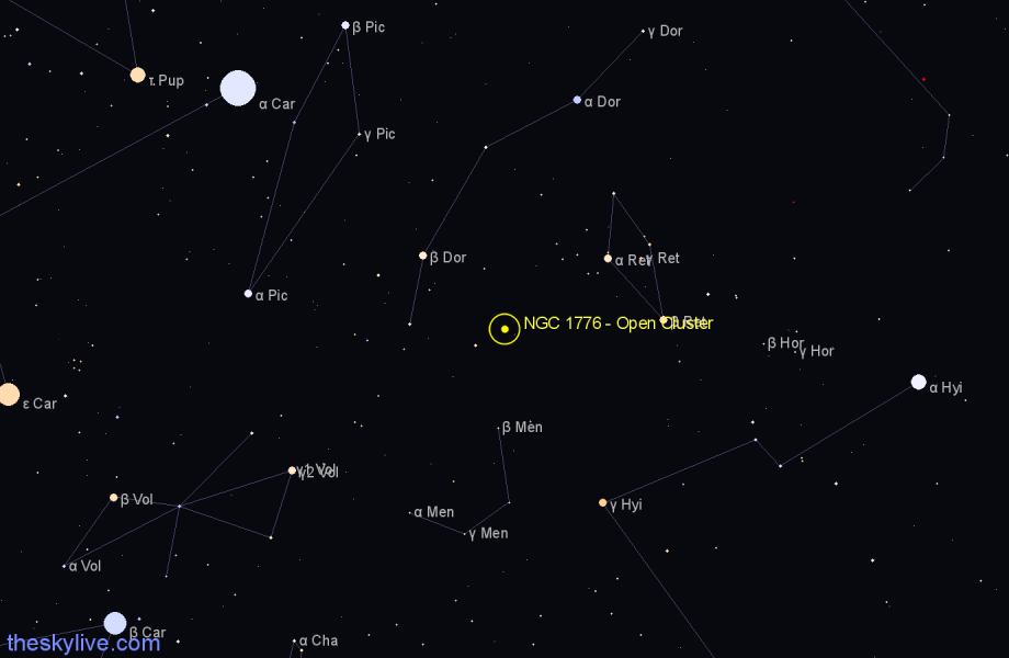 Finder chart NGC 1776 - Open Cluster in Dorado star