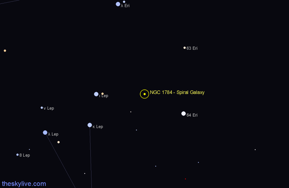 Finder chart NGC 1784 - Spiral Galaxy in Lepus star