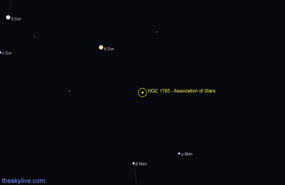 Finder chart NGC 1785 - Association of Stars in Dorado star