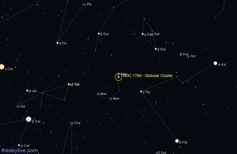 Finder chart NGC 1789 - Globular Cluster in Mensa star