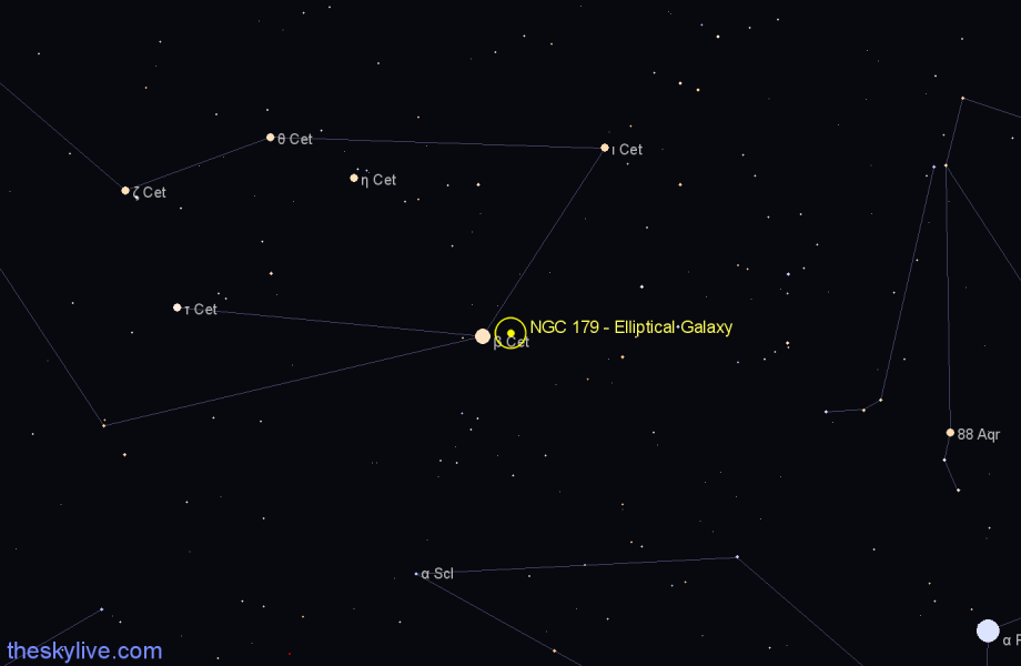 Finder chart NGC 179 - Elliptical Galaxy in Cetus star