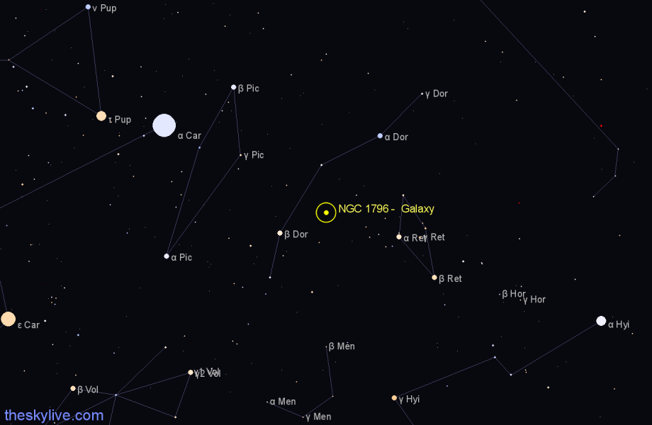 Finder chart NGC 1796 - Galaxy in Dorado star