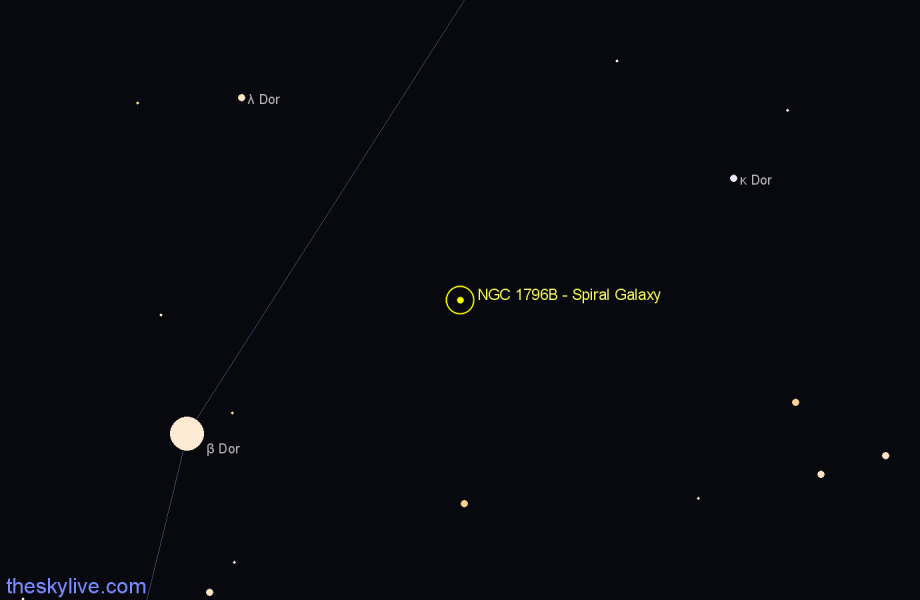 Finder chart NGC 1796B - Spiral Galaxy in Dorado star