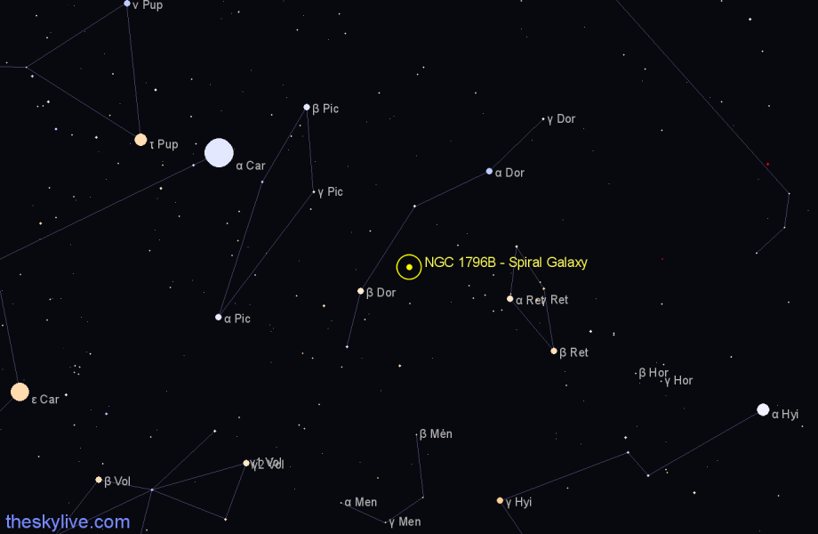 Finder chart NGC 1796B - Spiral Galaxy in Dorado star